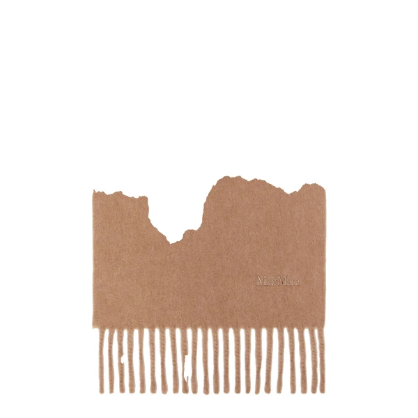 Max Mara Fragore Fringed Wool Scarf in Camel | Scarves | Coveti