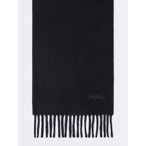Max Mara Fragore Fringed Wool Scarf in Midnight Blue | Scarves | Coveti