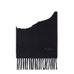 Max Mara Fragore Fringed Wool Scarf in Midnight Blue | Scarves | Coveti