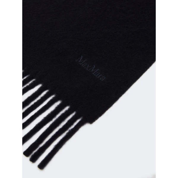 Max Mara Fragore Fringed Wool Scarf in Midnight Blue | Scarves | Coveti