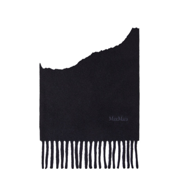 Max Mara Fragore Fringed Wool Scarf in Midnight Blue | Scarves | Coveti