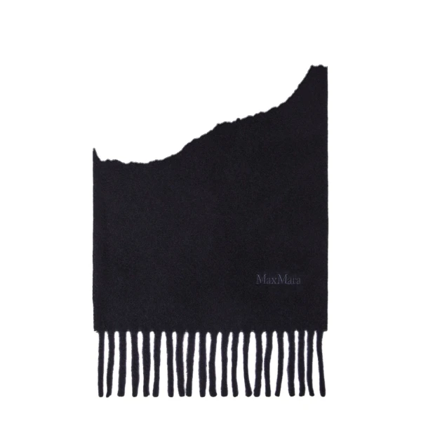 Fragore Fringed Wool Scarf in Midnight Blue