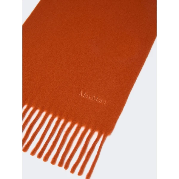 Max Mara Fragore Fringed Wool Scarf in Orange | Scarves | Coveti