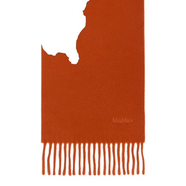 Max Mara Fragore Fringed Wool Scarf in Orange | Scarves | Coveti