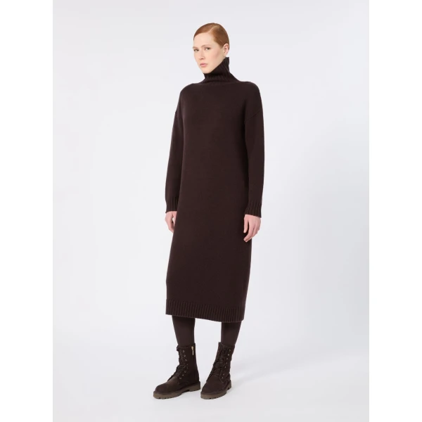 Max Mara Fragore Wool and Cashmere Knit Dress in Dark Brown | Maxi Dresses | Coveti