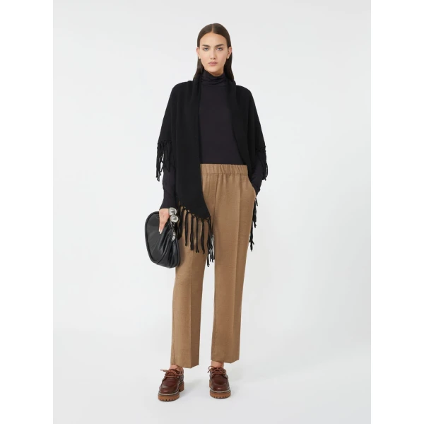 Max Mara Fringed Wool Shawl in Black | Scarves | Coveti