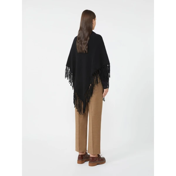 Max Mara Fringed Wool Shawl in Black | Scarves | Coveti
