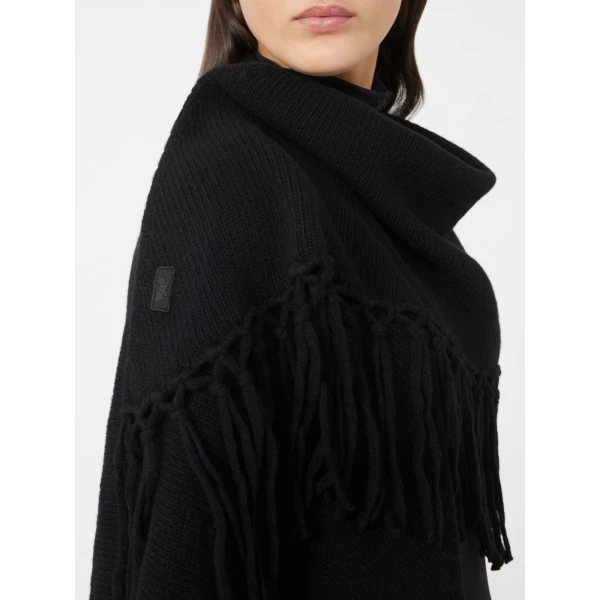 Max Mara Fringed Wool Shawl in Black | Scarves | Coveti