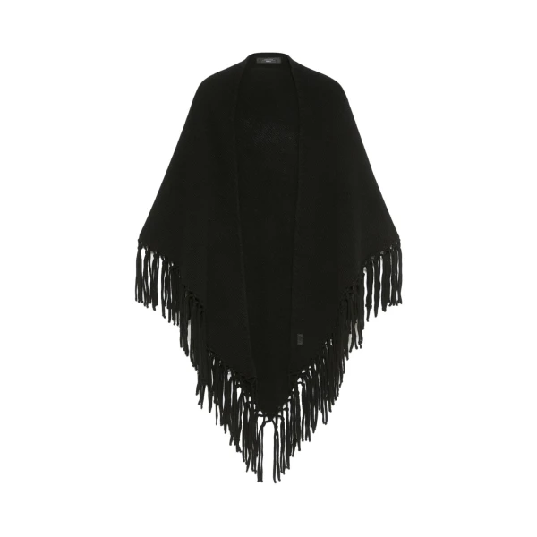 Fringed Wool Shawl in Black