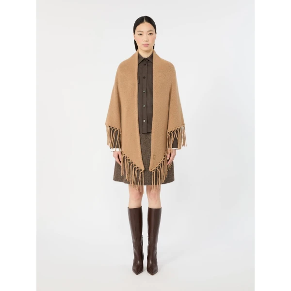 Max Mara Fringed Wool Shawl in Camel | Scarves | Coveti