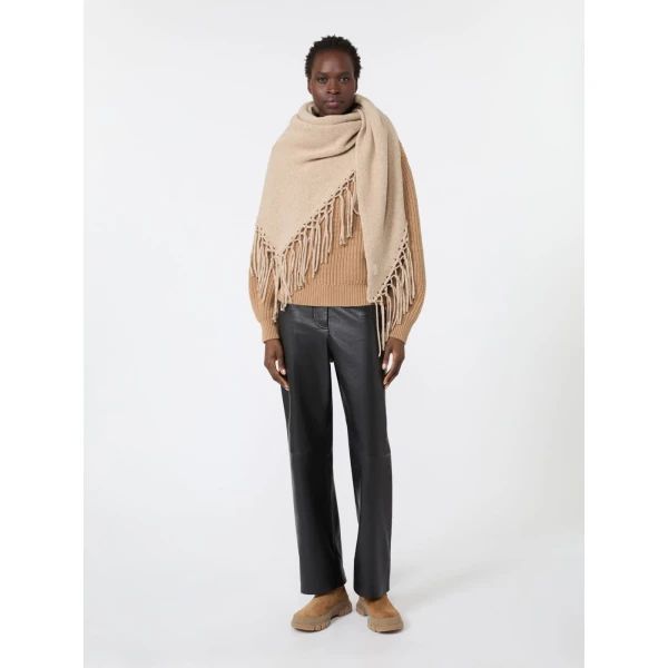 Max Mara Fringed Wool Shawl in Caramel | Scarves | Coveti