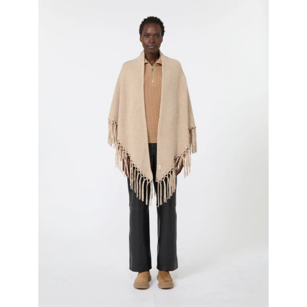 Max Mara Fringed Wool Shawl in Caramel | Scarves | Coveti
