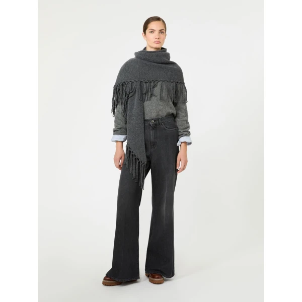 Max Mara Fringed Wool Shawl in Dark Grey | Scarves | Coveti