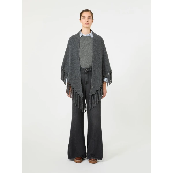 Max Mara Fringed Wool Shawl in Dark Grey | Scarves | Coveti