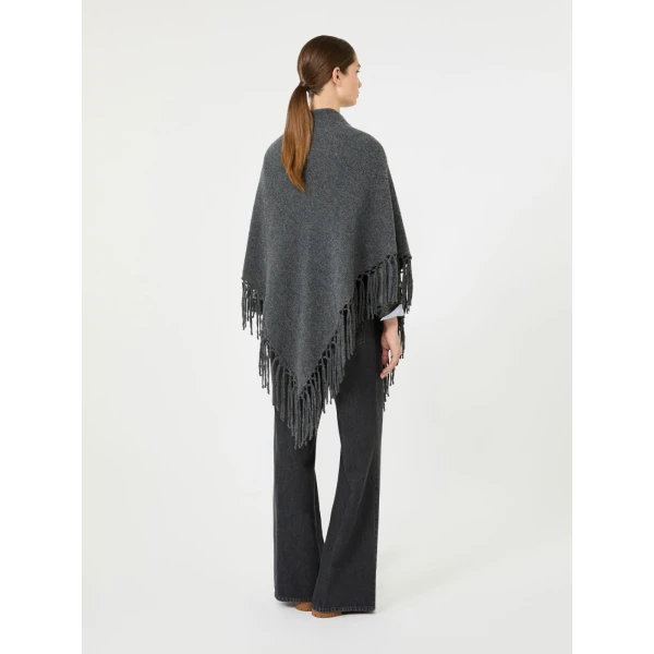 Max Mara Fringed Wool Shawl in Dark Grey | Scarves | Coveti