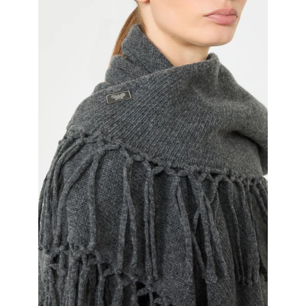 Max Mara Fringed Wool Shawl in Dark Grey | Scarves | Coveti