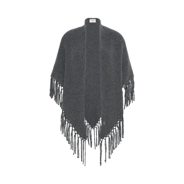 Max Mara Fringed Wool Shawl in Dark Grey | Scarves | Coveti