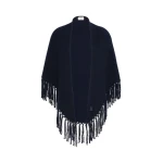 Max Mara Fringed Wool Shawl in Navy | Scarves | Coveti