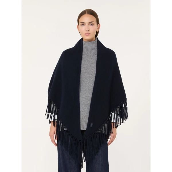 Max Mara Fringed Wool Shawl in Navy | Scarves | Coveti