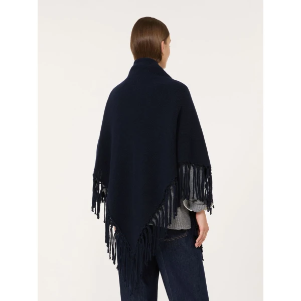 Max Mara Fringed Wool Shawl in Navy | Scarves | Coveti