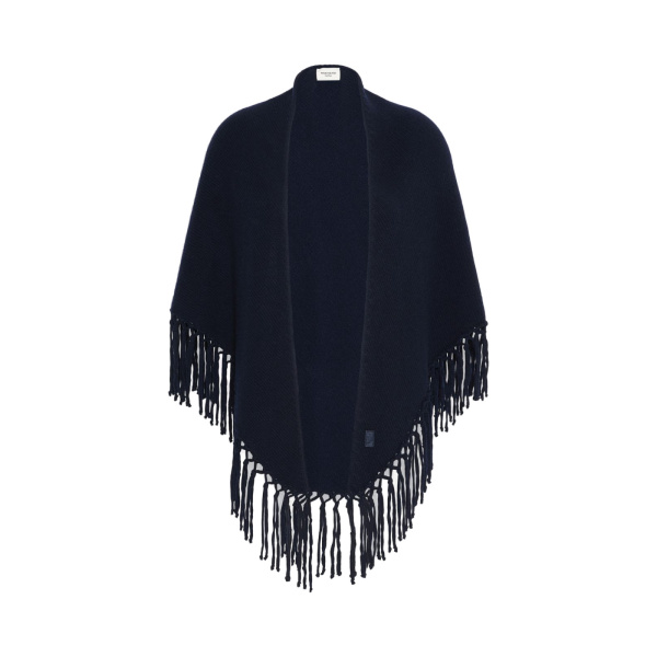 Max Mara Fringed Wool Shawl in Navy | Scarves | Coveti
