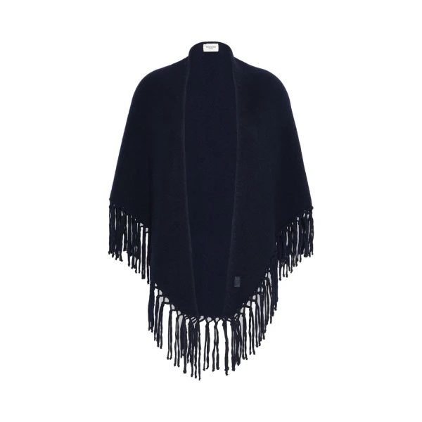 Max Mara Fringed Wool Shawl in Navy | Scarves | Coveti