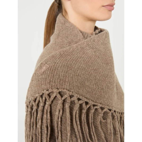 Max Mara Fringed Wool Shawl in Turtledove | Scarves | Coveti