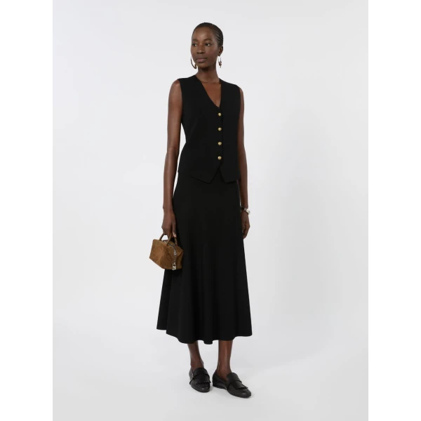 Max Mara Fuggito Viscose Yarn Skirt in Black | Midi Skirts | Coveti