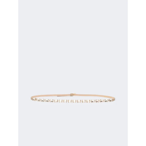 Max Mara Fumante Jewelled Nappa Leather Belt in Beige | Belts | Coveti