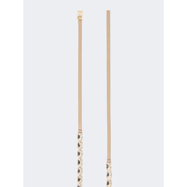 Max Mara Fumante Jewelled Nappa Leather Belt in Beige | Belts | Coveti