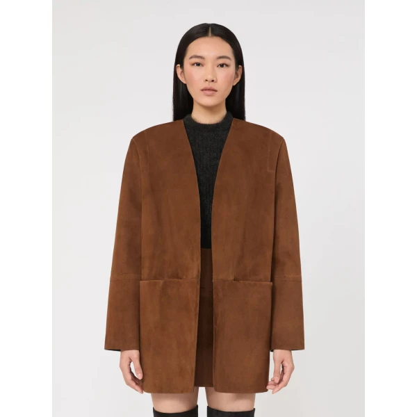 Max Mara Fumato Suede Jacket in Brown | Leather Jackets | Coveti