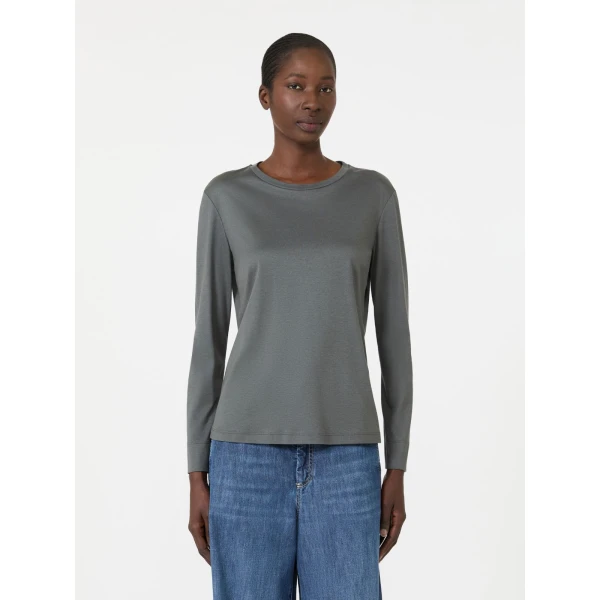 Max Mara Fumetto Long-Sleeved Cotton and Modal T-Shirt in Dark Grey | T-shirts | Coveti