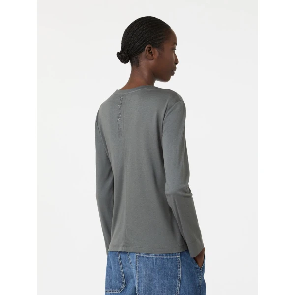 Max Mara Fumetto Long-Sleeved Cotton and Modal T-Shirt in Dark Grey | T-shirts | Coveti