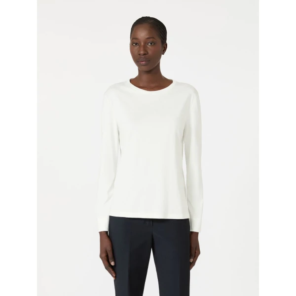 Max Mara Fumetto Long-Sleeved Cotton and Modal T-Shirt in White | T-shirts | Coveti