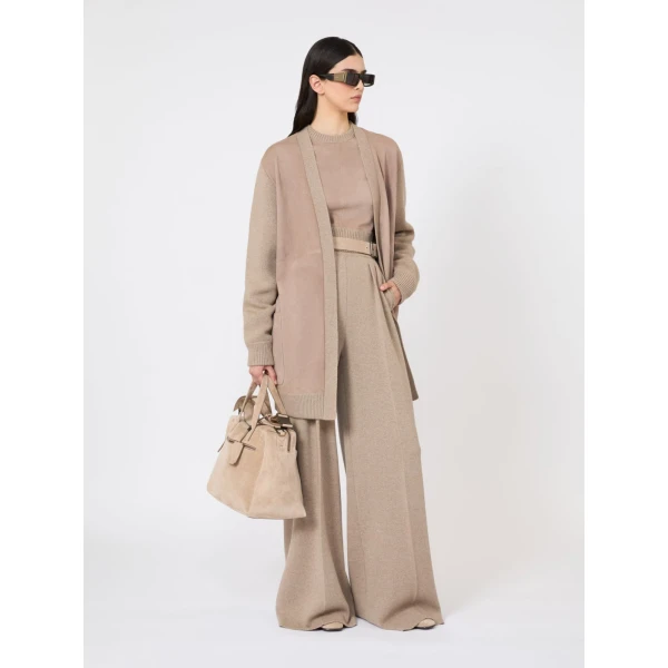 Max Mara Funale Wool and Cashmere Trousers in Beige | Wide leg pants | Coveti