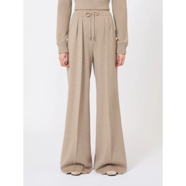 Max Mara Funale Wool and Cashmere Trousers in Beige | Wide leg pants | Coveti