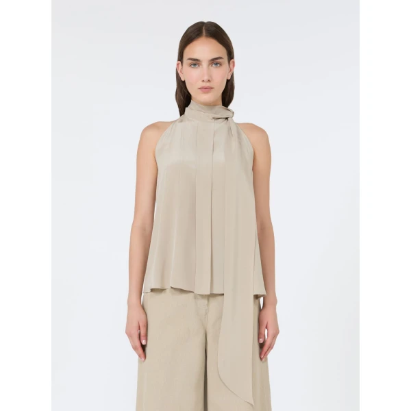 Max Mara Fune Sleeveless Crepe de Chine Top in Stone Grey | Sleeveless | Coveti