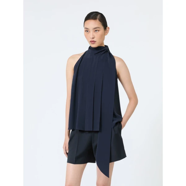 Max Mara Fune Sleeveless Crepe de Chine Top in Ultramarine | Sleeveless | Coveti