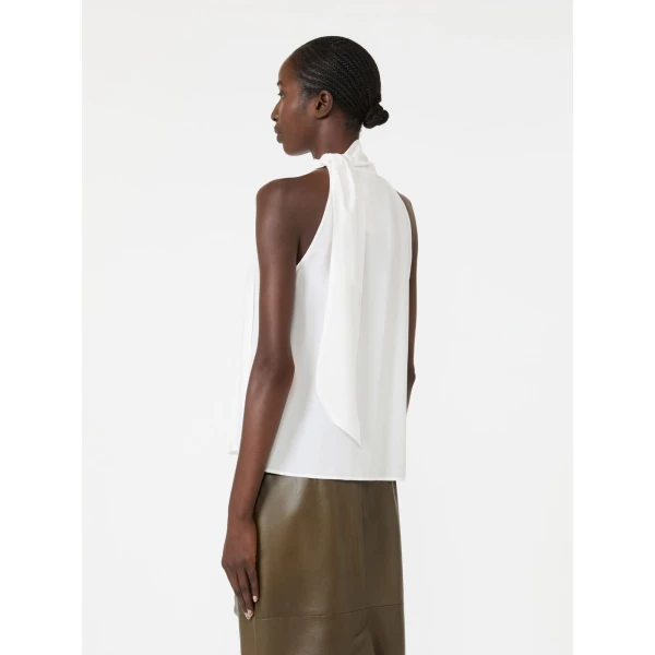 Max Mara Fune Sleeveless Crepe de Chine Top in White | Sleeveless | Coveti