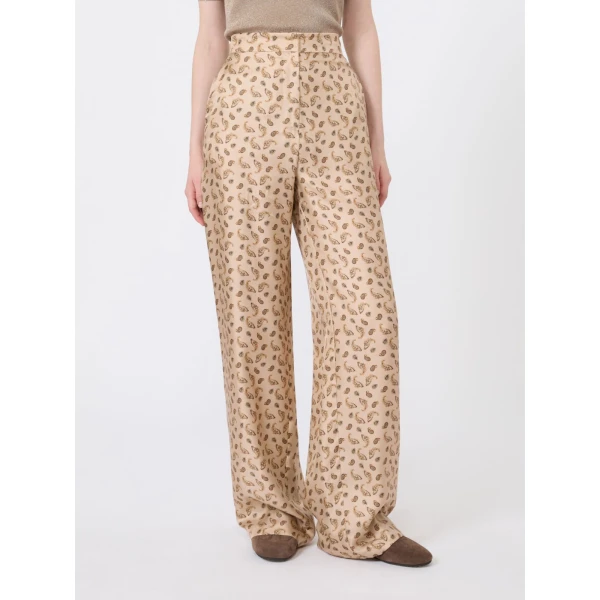 Max Mara Fuxia Printed Silk Twill Trousers in Beige | Tailored pants | Coveti