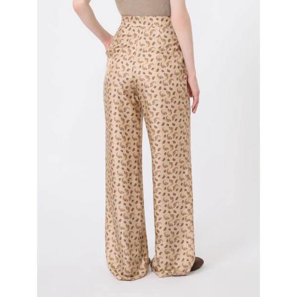 Max Mara Fuxia Printed Silk Twill Trousers in Beige | Tailored pants | Coveti