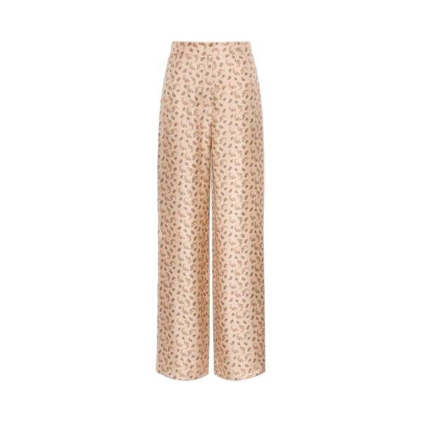 Max Mara Fuxia Printed Silk Twill Trousers in Beige | Tailored pants | Coveti
