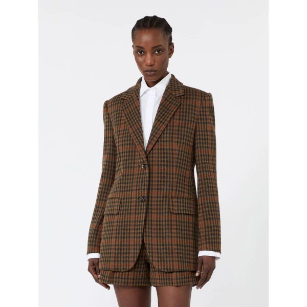 Max Mara Galosce Single-Breasted Glen Plaid Jersey Blazer in Tobacco | Blazers | Coveti