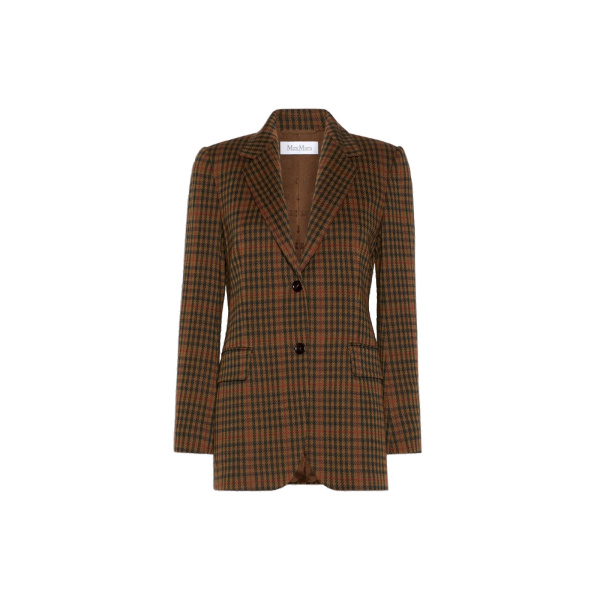 Max Mara Galosce Single-Breasted Glen Plaid Jersey Blazer in Tobacco | Blazers | Coveti