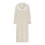 Max Mara Gambero Silk Crepe de Chine Polo Dress in Stone Grey | Maxi Dresses | Coveti