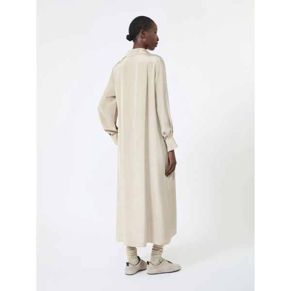 Max Mara Gambero Silk Crepe de Chine Polo Dress in Stone Grey | Maxi Dresses | Coveti