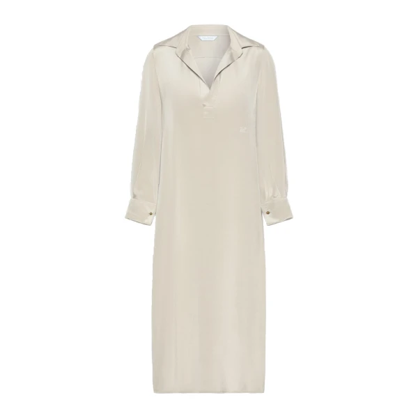 Gambero Silk Crepe de Chine Polo Dress in Stone Grey