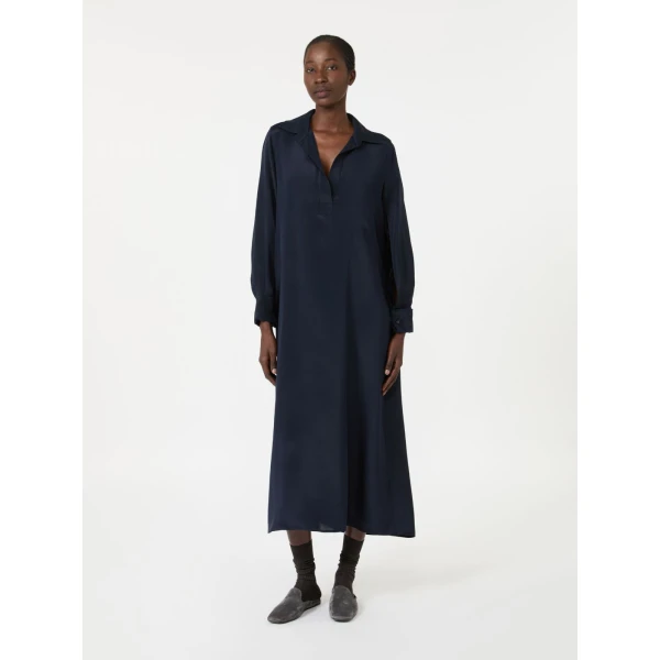 Max Mara Gambero Silk Crepe de Chine Polo Dress in Ultramarine | Maxi Dresses | Coveti