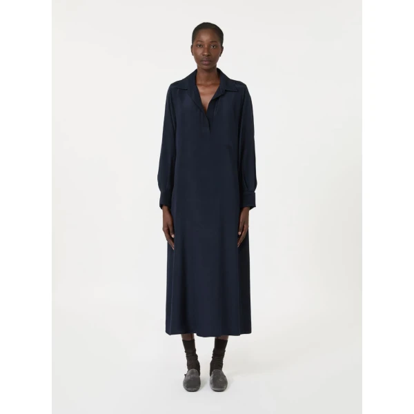 Max Mara Gambero Silk Crepe de Chine Polo Dress in Ultramarine | Maxi Dresses | Coveti