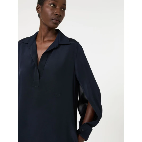 Max Mara Gambero Silk Crepe de Chine Polo Dress in Ultramarine | Maxi Dresses | Coveti